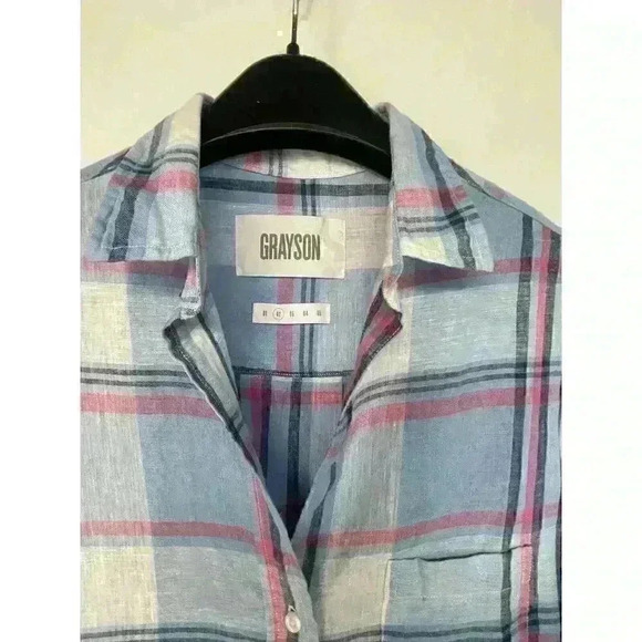 GRAYSON by Anthropologie The Hero Pink Blue Plaid Linen Shirt NEW Size Medium - Picture 4 of 7
